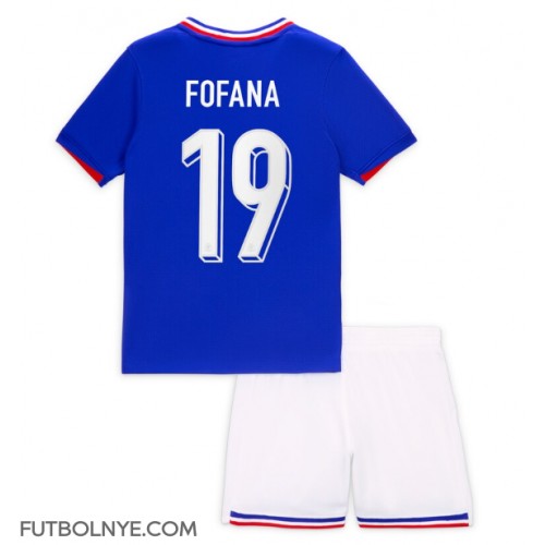 Camiseta Francia Youssouf Fofana #19 Primera Equipación para niños Eurocopa 2024 manga corta (+ pantalones cortos)